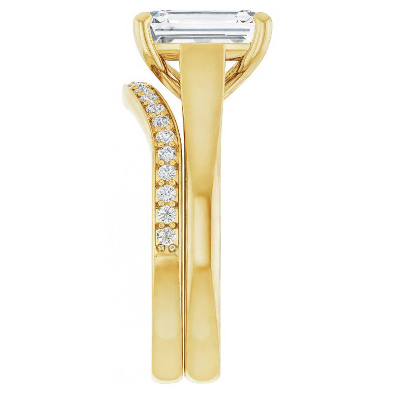 Emerald / Radiant cut Cathedral Solitaire Ring
