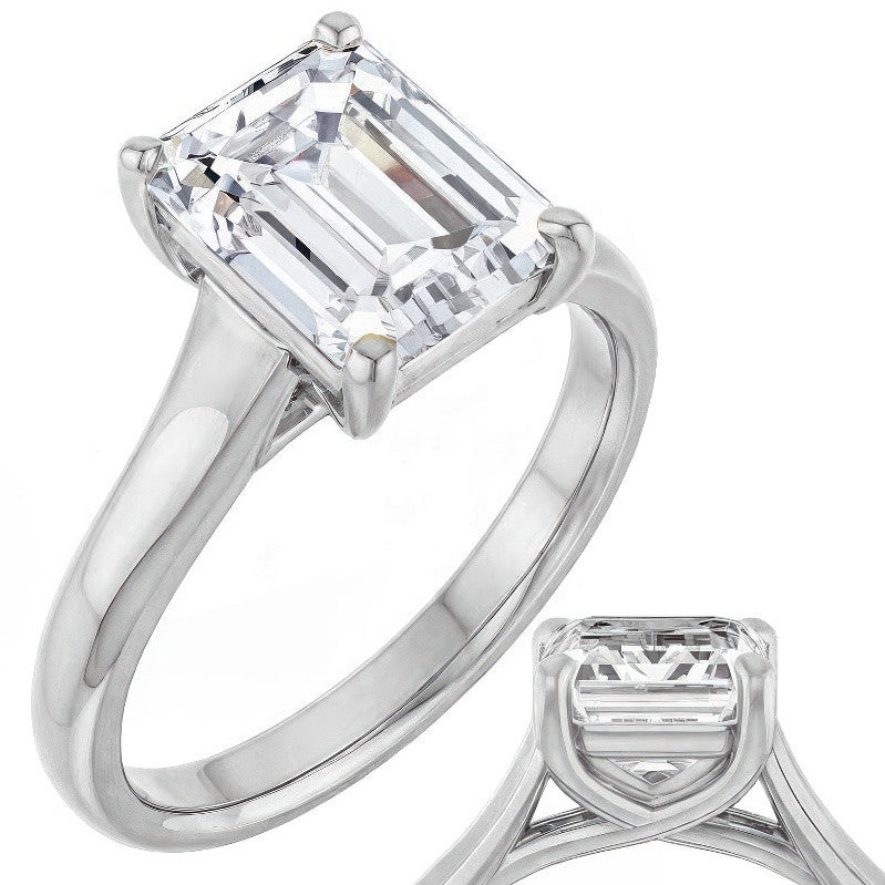 Emerald / Radiant cut Cathedral Solitaire Ring