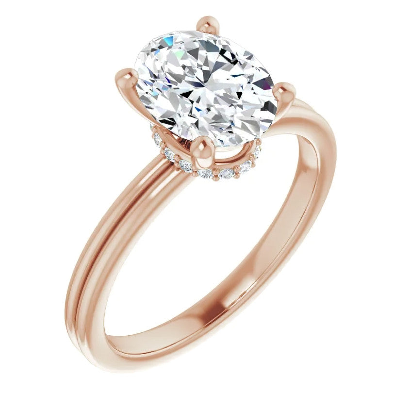 Oval Cut Moissanite & Diamond Encircled Solitaire Ring
