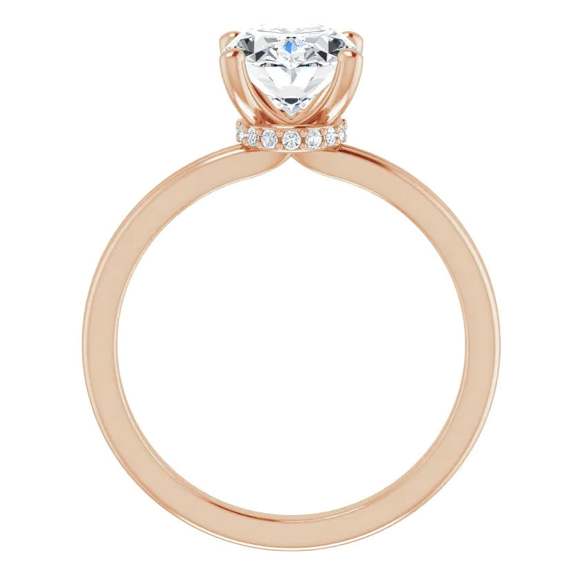 Oval Cut Moissanite & Diamond Encircled Solitaire Ring