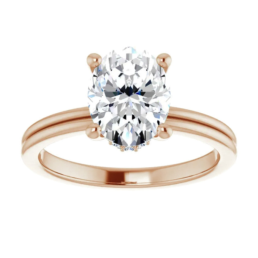 Oval Cut Moissanite & Diamond Encircled Solitaire Ring