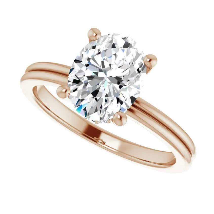 Oval Cut Moissanite & Diamond Encircled Solitaire Ring