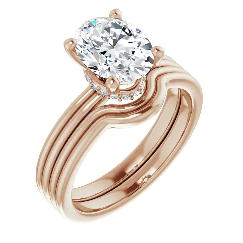 Oval Cut Moissanite & Diamond Encircled Solitaire Ring