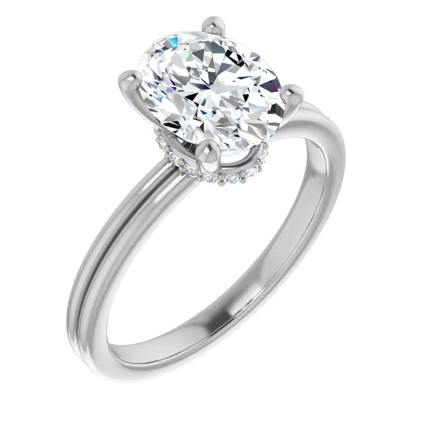 Oval Cut Moissanite & Diamond Encircled Solitaire Ring