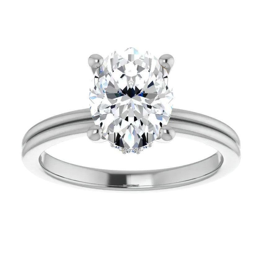Oval Cut Moissanite & Diamond Encircled Solitaire Ring