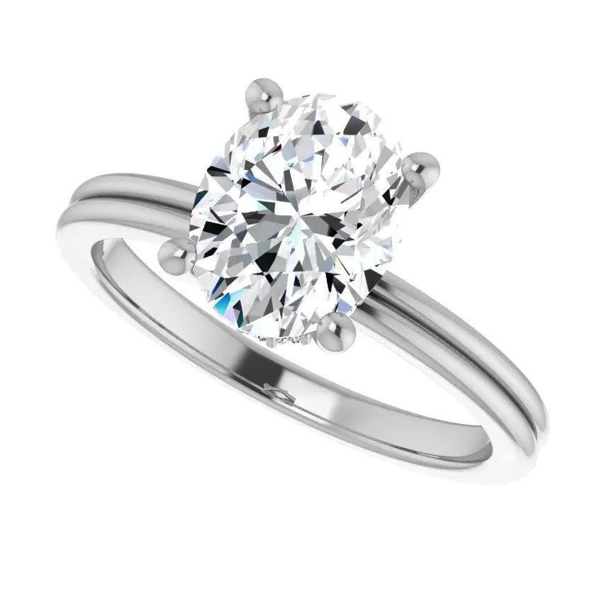 Oval Cut Moissanite & Diamond Encircled Solitaire Ring