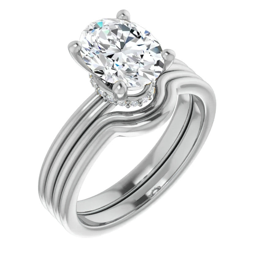 Oval Cut Moissanite & Diamond Encircled Solitaire Ring