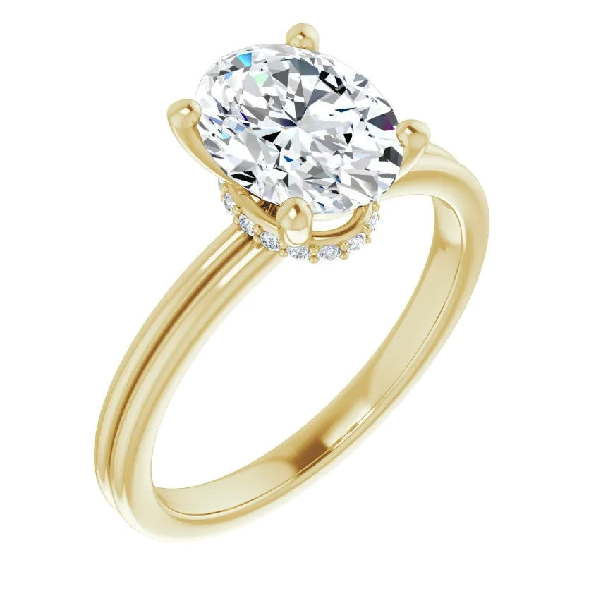 Oval Cut Moissanite & Diamond Encircled Solitaire Ring