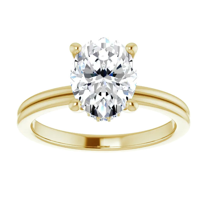 Oval Cut Moissanite & Diamond Encircled Solitaire Ring