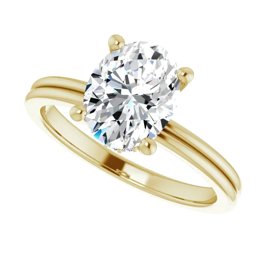 Oval Cut Moissanite & Diamond Encircled Solitaire Ring