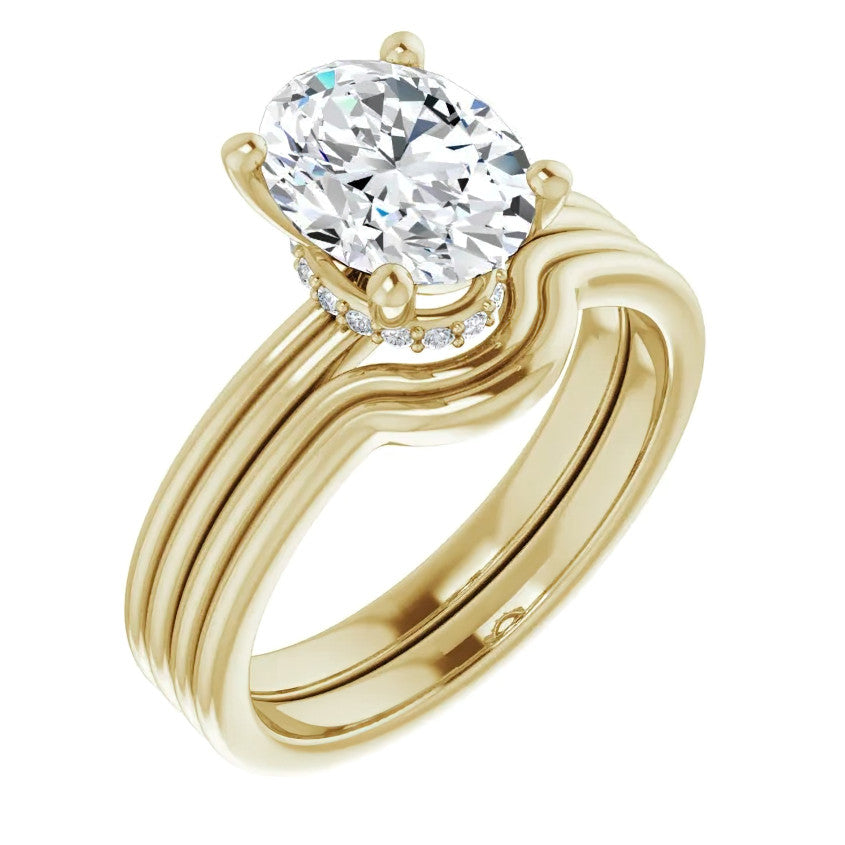 Oval Cut Moissanite & Diamond Encircled Solitaire Ring