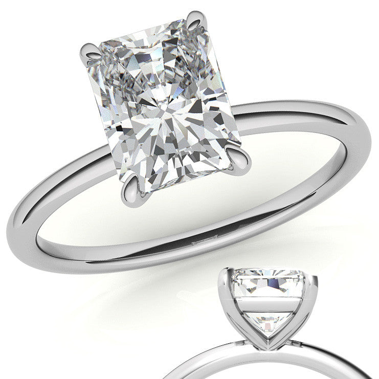 Emerald / Radiant Moissanite Petite Solitaire Ring
