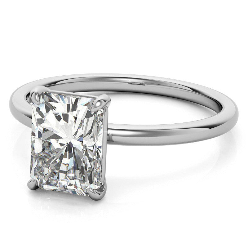 Emerald / Radiant Moissanite Petite Solitaire Ring