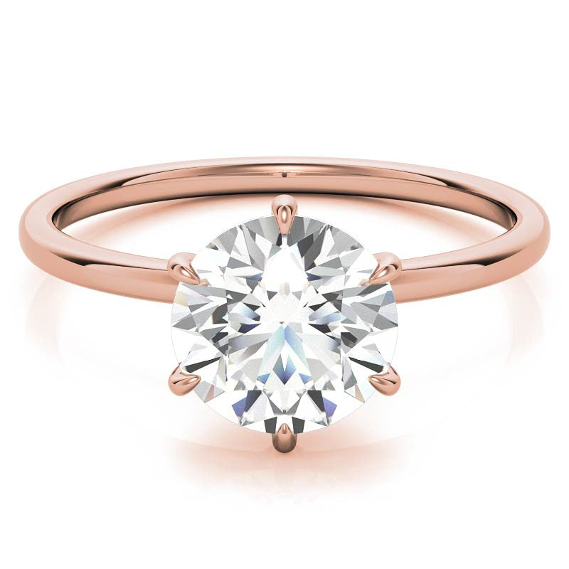 6 Claw Prong Round Petite Moissanite Solitaire Ring