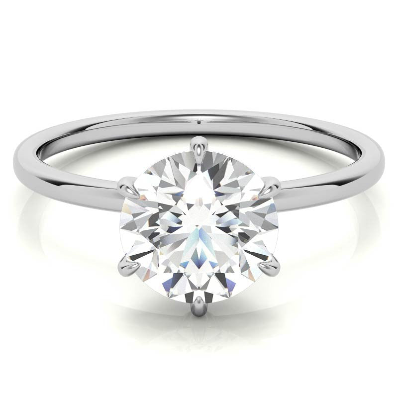 6 Claw Prong Round Petite Moissanite Solitaire Ring