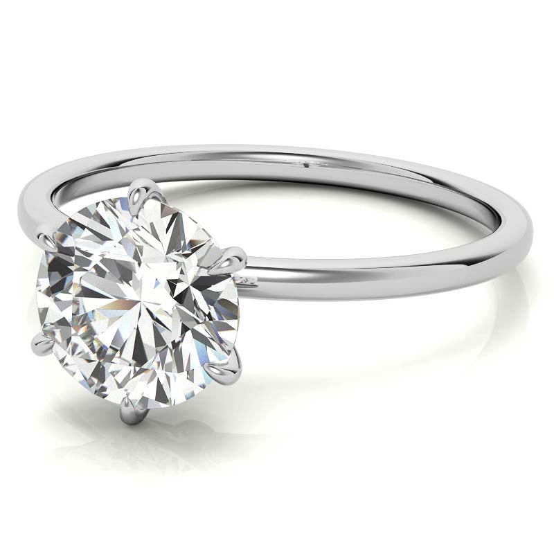 6 Claw Prong Round Petite Moissanite Solitaire Ring