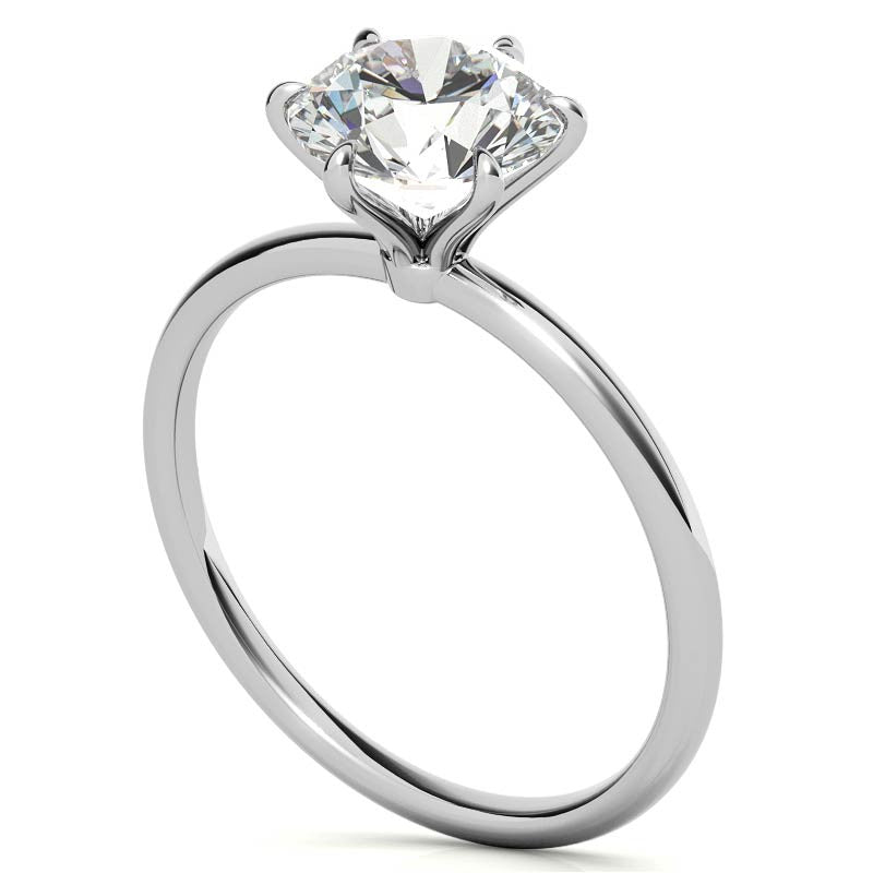 6 Claw Prong Round Petite Moissanite Solitaire Ring