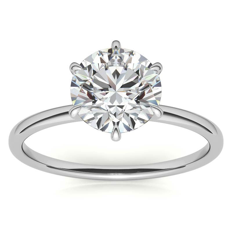 6 Claw Prong Round Petite Moissanite Solitaire Ring