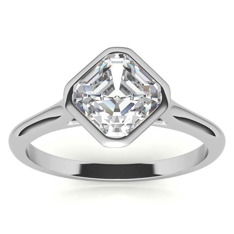 Asscher Moissanite Bezel Solitaire Ring