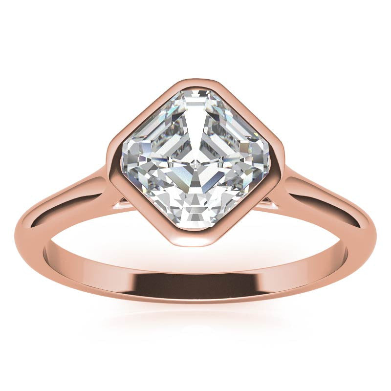 Asscher Moissanite Bezel Solitaire Ring