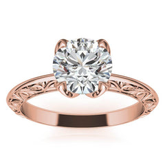 Round Moissanite Scroll Design Knife Edge Solitaire with Tulip Prongs