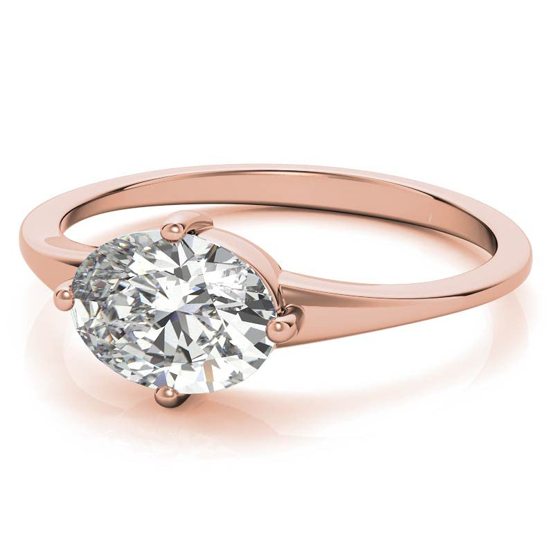 NESW Oriented Oval Moissanite Solitaire Ring