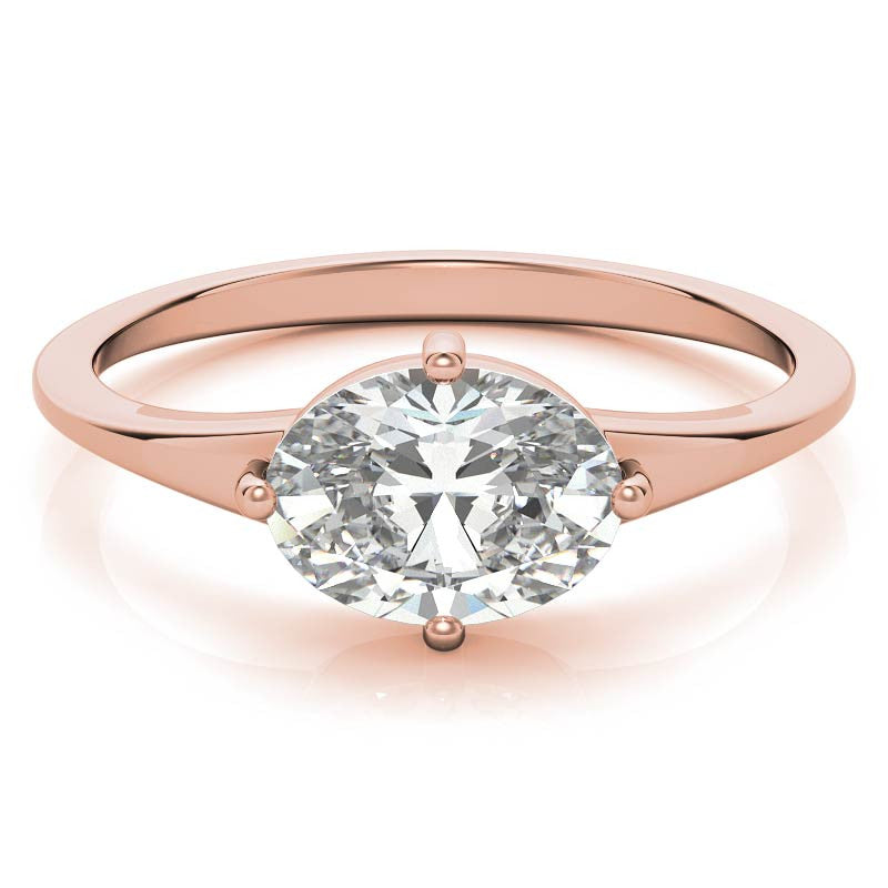 NESW Oriented Oval Moissanite Solitaire Ring