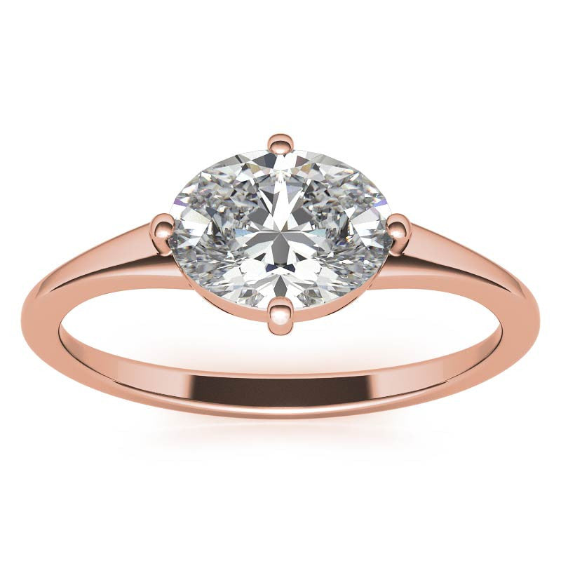 NESW Oriented Oval Moissanite Solitaire Ring