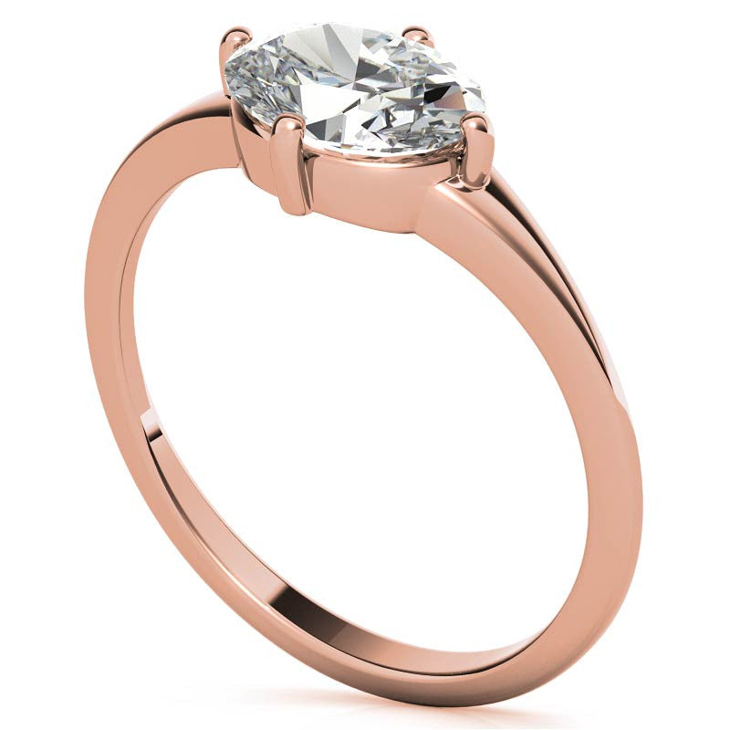 NESW Oriented Oval Moissanite Solitaire Ring