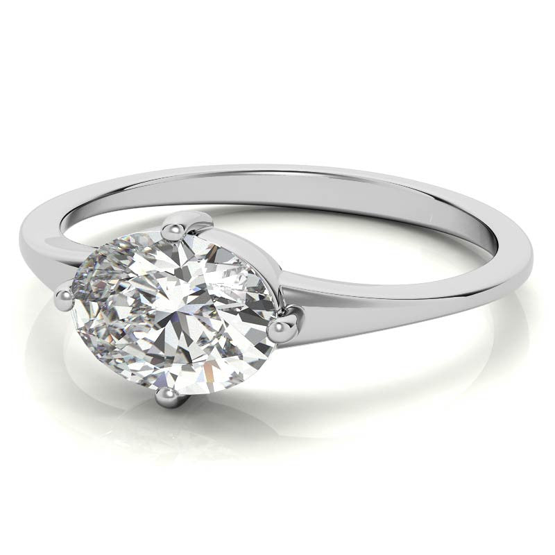 NESW Oriented Oval Moissanite Solitaire Ring