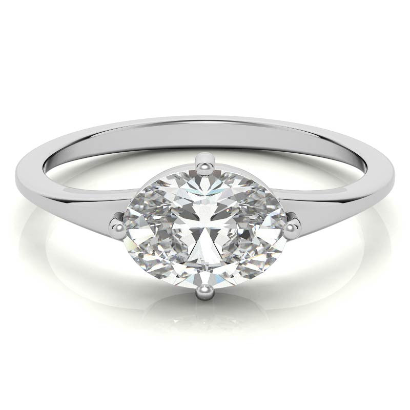 NESW Oriented Oval Moissanite Solitaire Ring