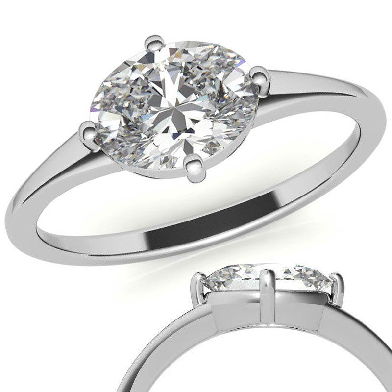 NESW Oriented Oval Moissanite Solitaire Ring