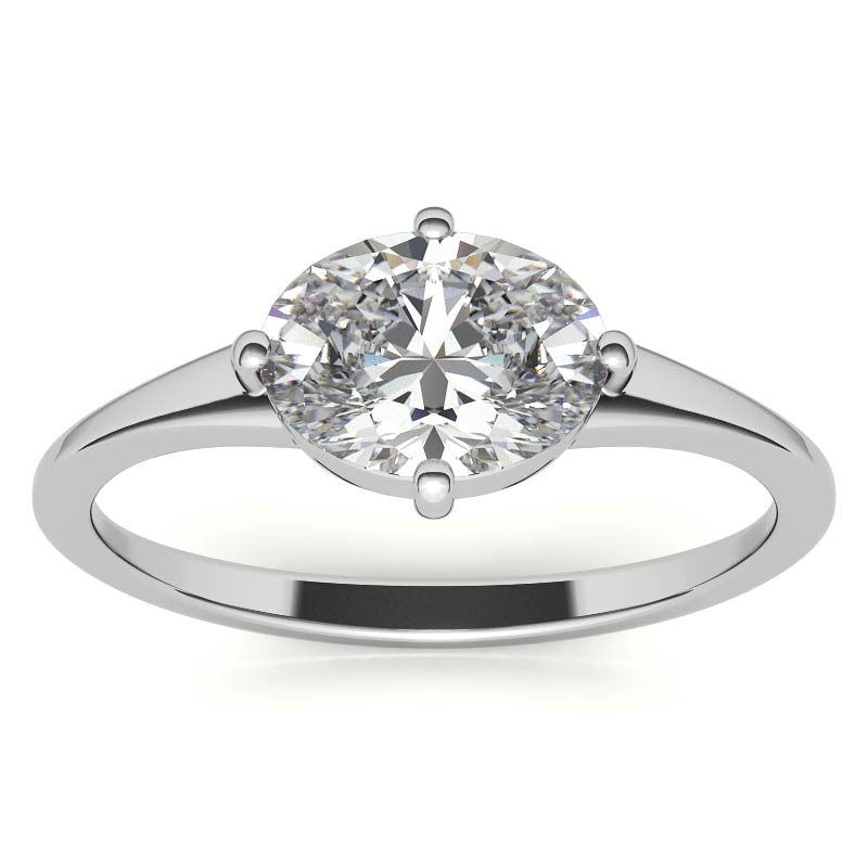 NESW Oriented Oval Moissanite Solitaire Ring