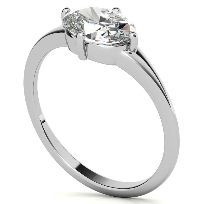 NESW Oriented Oval Moissanite Solitaire Ring