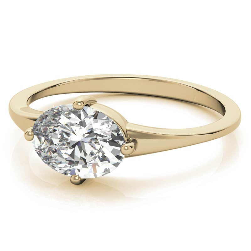 NESW Oriented Oval Moissanite Solitaire Ring
