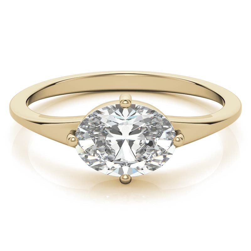 NESW Oriented Oval Moissanite Solitaire Ring