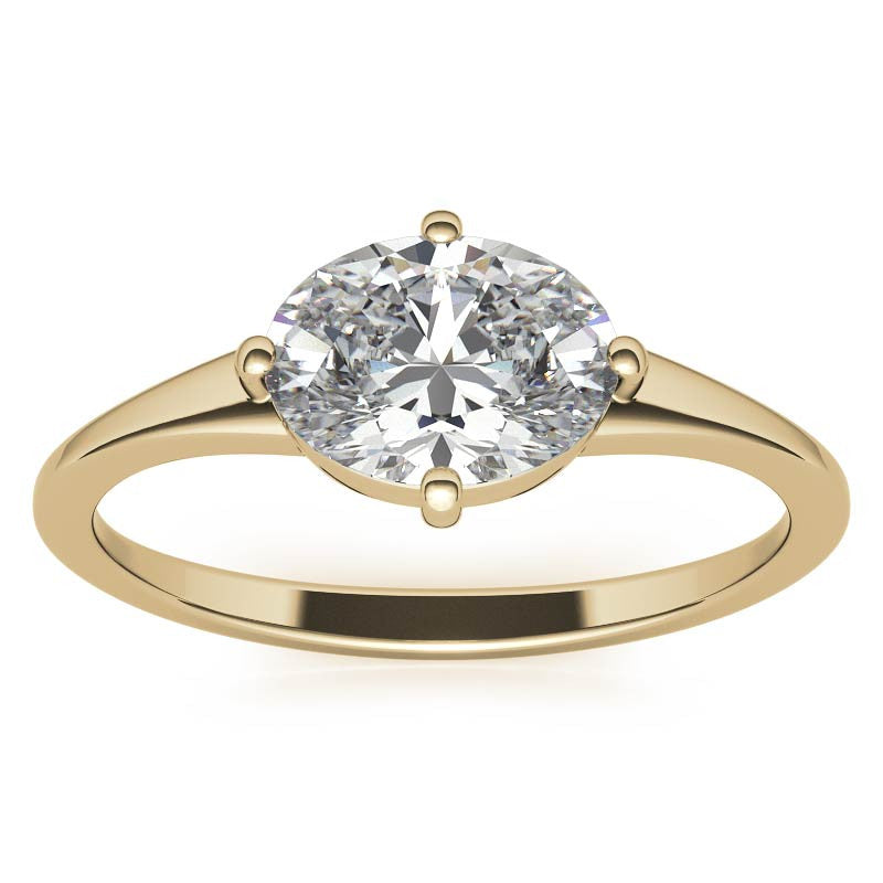 NESW Oriented Oval Moissanite Solitaire Ring