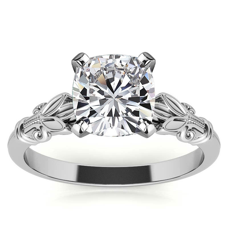 Floral Moissanite Cathedral Solitaire with Milgrain Beading