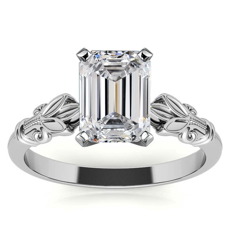 Floral Moissanite Cathedral Solitaire with Milgrain Beading