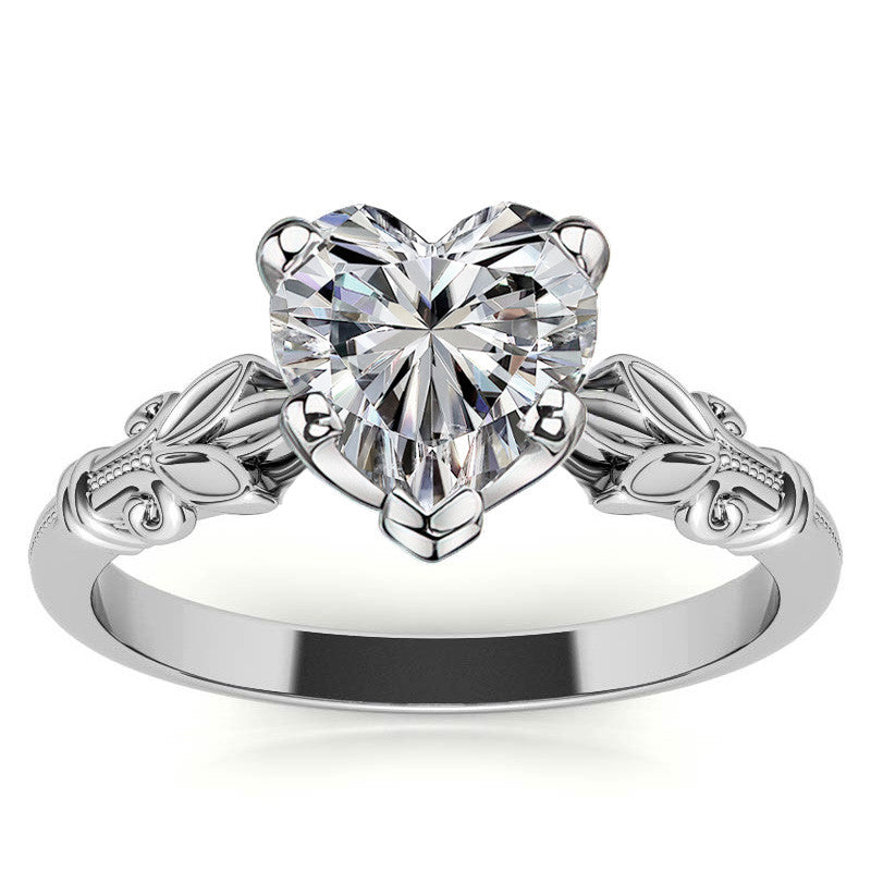 Floral Moissanite Cathedral Solitaire with Milgrain Beading