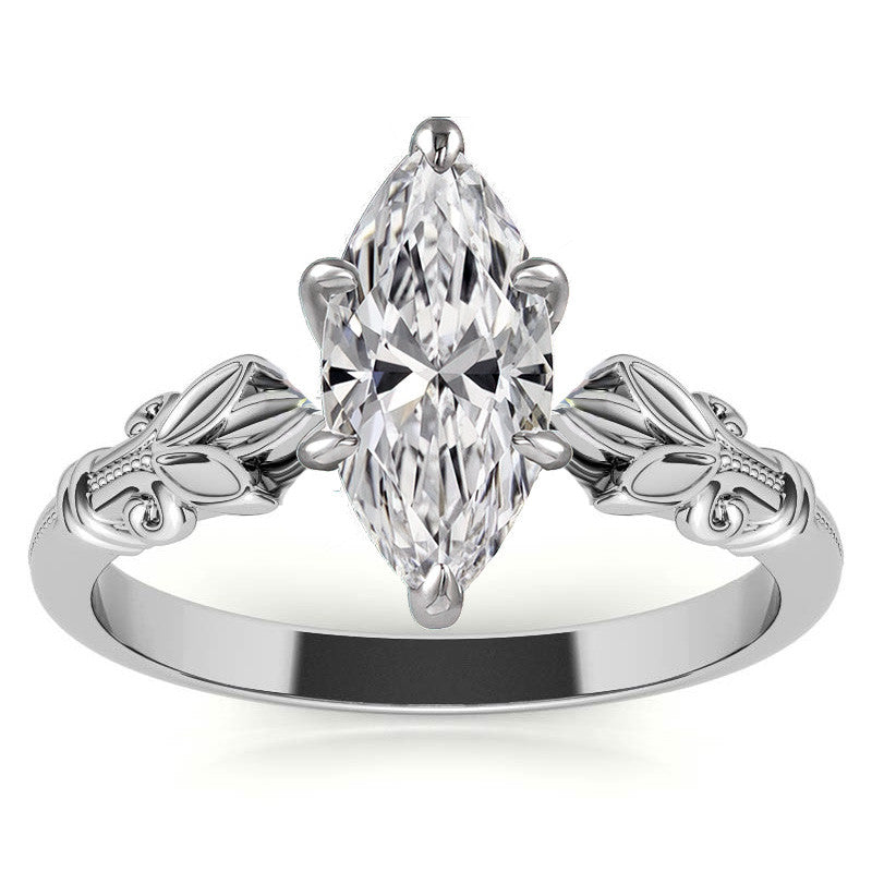 Floral Moissanite Cathedral Solitaire with Milgrain Beading
