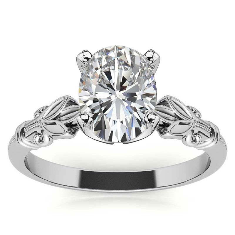 Floral Moissanite Cathedral Solitaire with Milgrain Beading