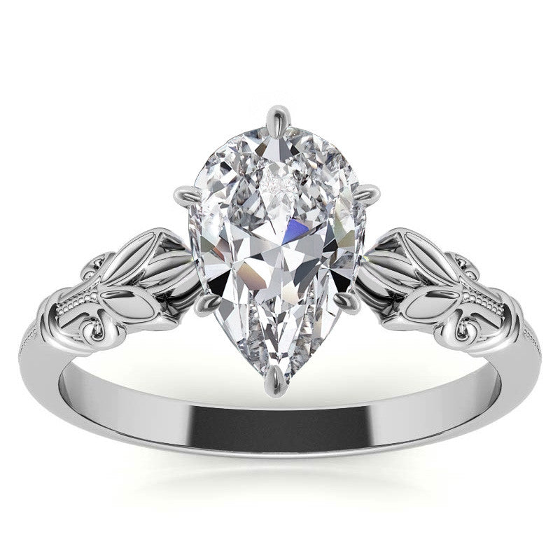 Floral Moissanite Cathedral Solitaire with Milgrain Beading