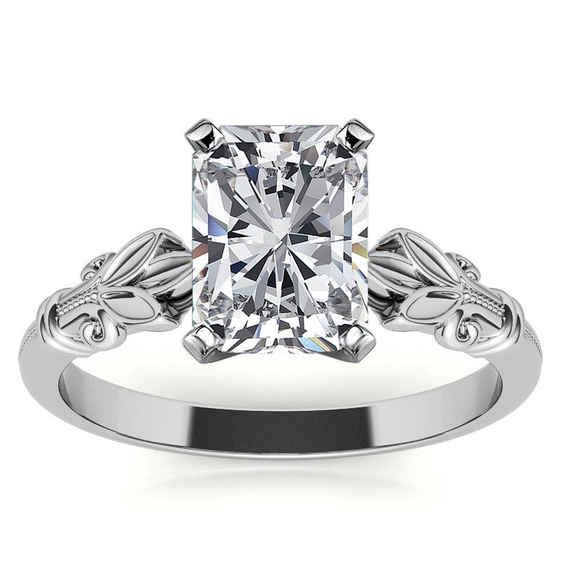 Floral Moissanite Cathedral Solitaire with Milgrain Beading