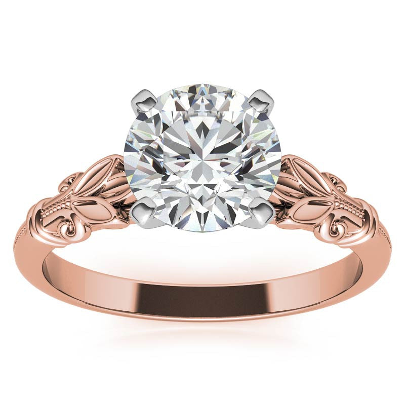 Floral Moissanite Cathedral Solitaire with Milgrain Beading