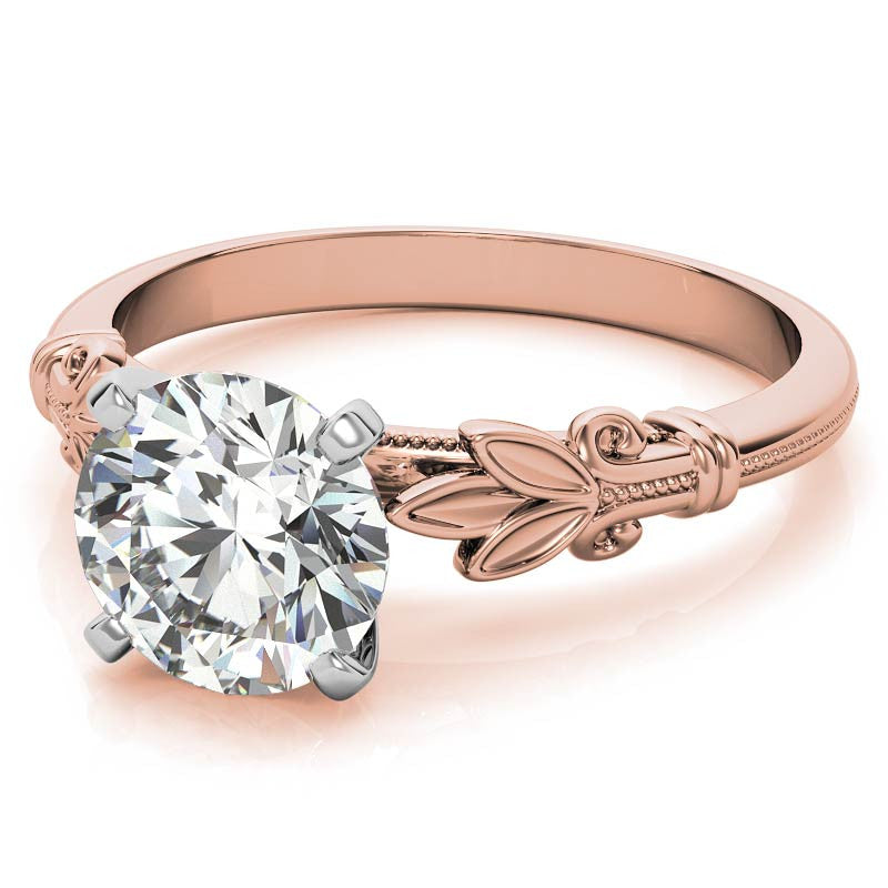 Floral Moissanite Cathedral Solitaire with Milgrain Beading