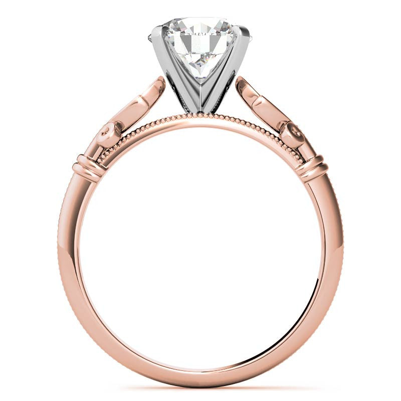 Floral Moissanite Cathedral Solitaire with Milgrain Beading