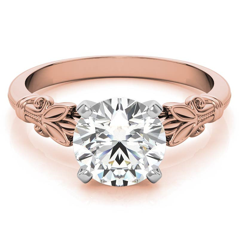 Floral Moissanite Cathedral Solitaire with Milgrain Beading
