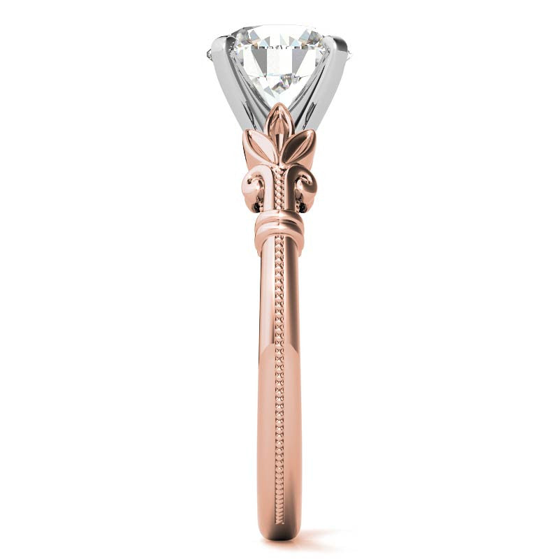 Floral Moissanite Cathedral Solitaire with Milgrain Beading