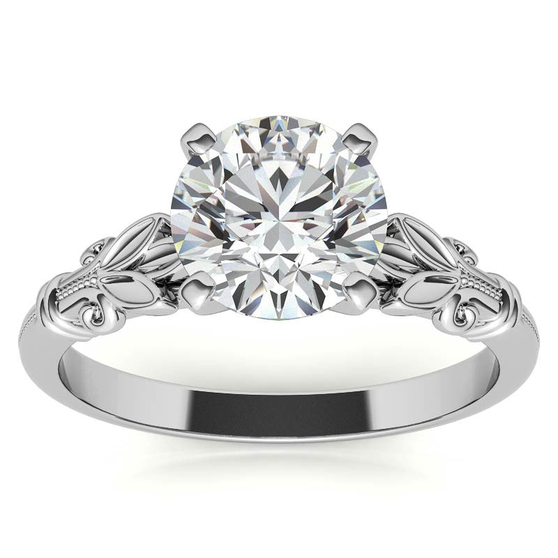 Floral Moissanite Cathedral Solitaire with Milgrain Beading